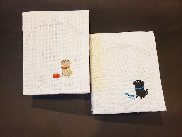 ラブラドール 刺繍 かや生地 ふきん 4枚までメール便可 盲導犬 グッズ レトリバー